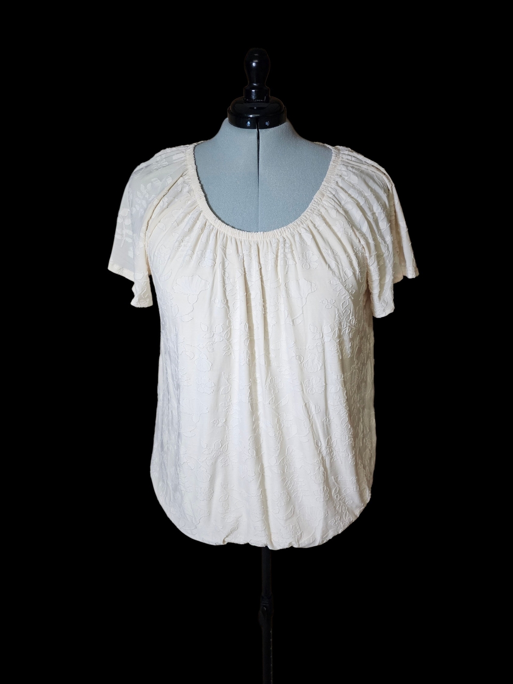 Maurices Cream Embroidered Scoop Neck Short Sleeve Blouse